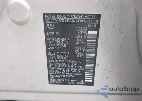 2016 Nissan Rogue Sv z USA, uszkodzony, nr VIN KNMAT2MVXGP615380